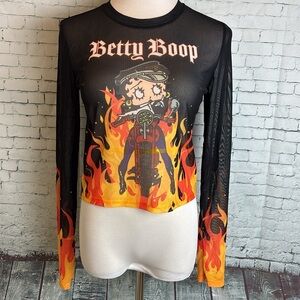 Betty Boop See Through Mesh Crop Top XL Goth Rocker Sexy Dark Princess Bikercore